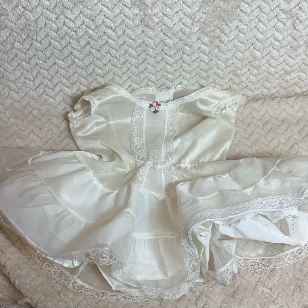 Vintage 70s Toddler‎ Size 1 Ivory Lace Coquette Dollette Rosette Slip Dress